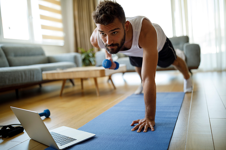 man working out at home